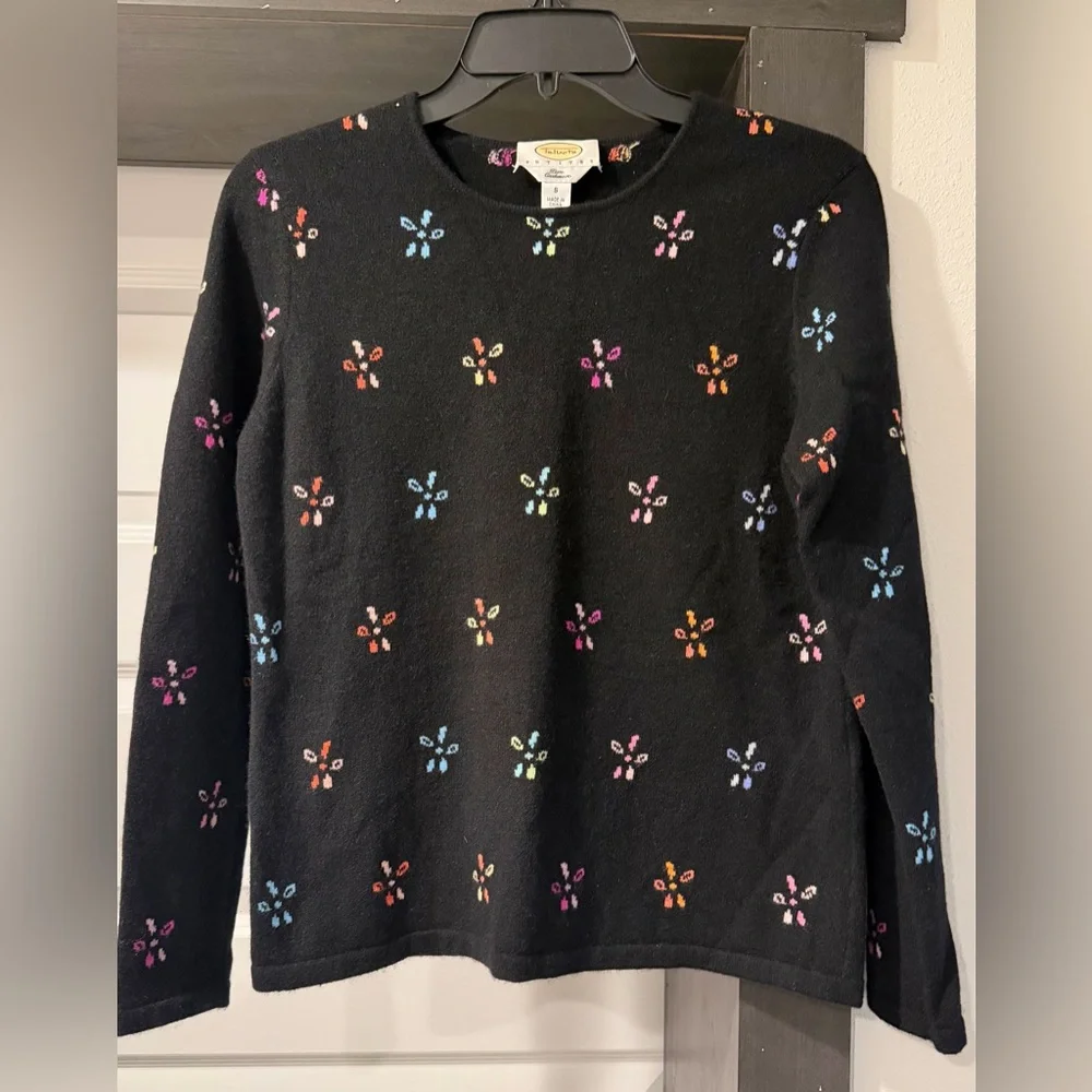 Talbots Black Cashmere Sweater with Colorful Accents women’s size S